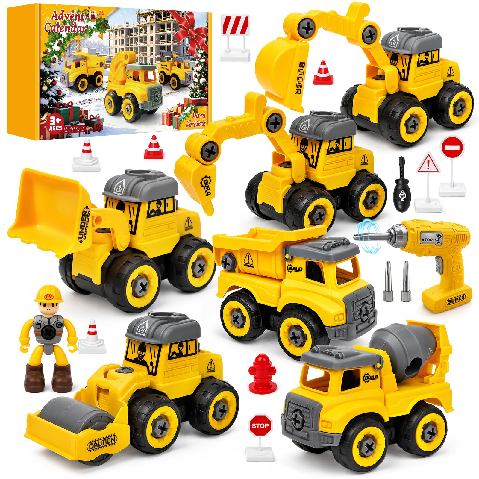 Advent Calendar 2026 Take Apart Construction Vehicle Set with Instruction Manual