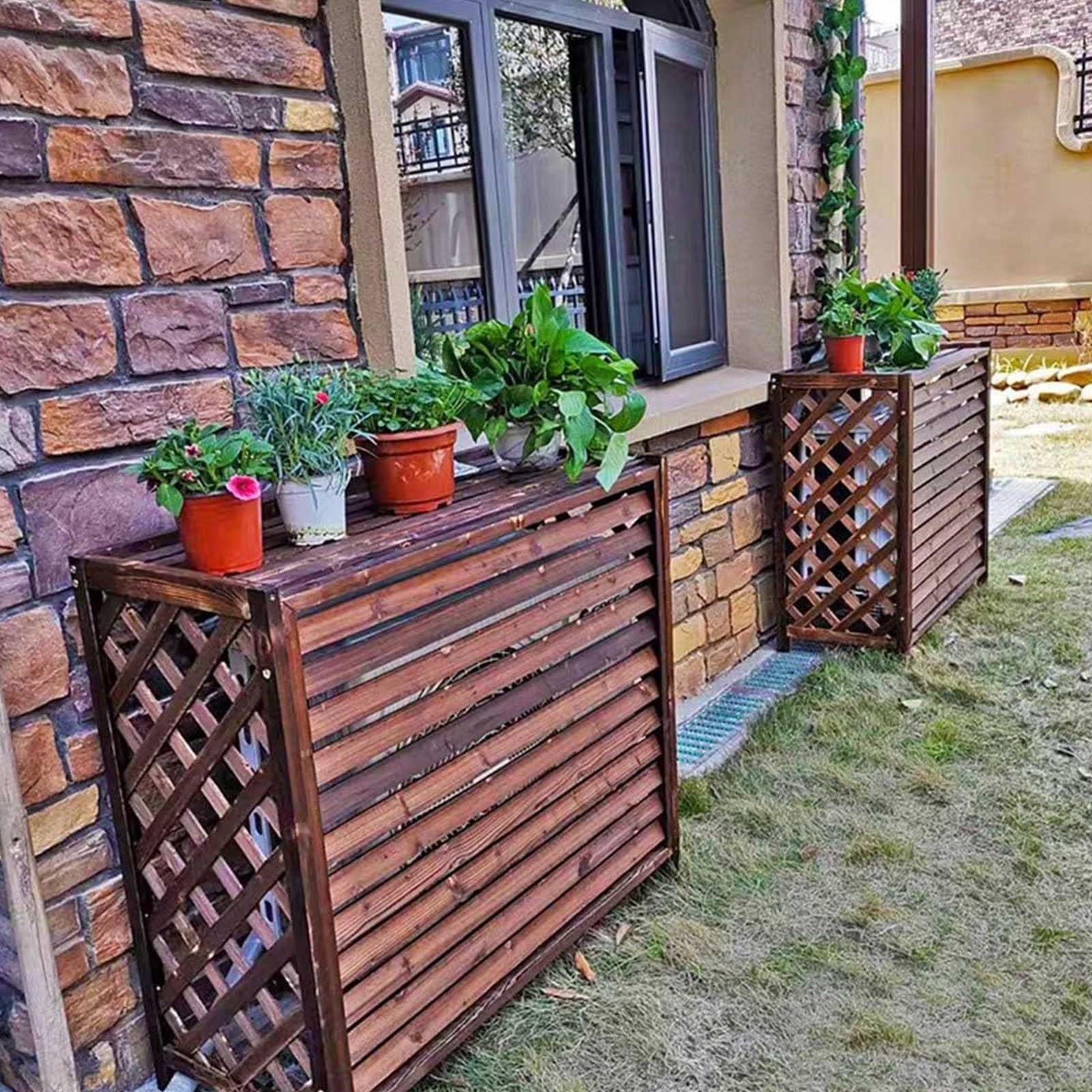 Drewniany kosz na kompostownik, panele ogrodzeniowe, 4 panele zewnętrzne do kosza na śmieci i obudowy sprzętu basenowego (110 x 50 x 85 cm) - stylowe i zajmujące mało miejsca rozwiązanie
