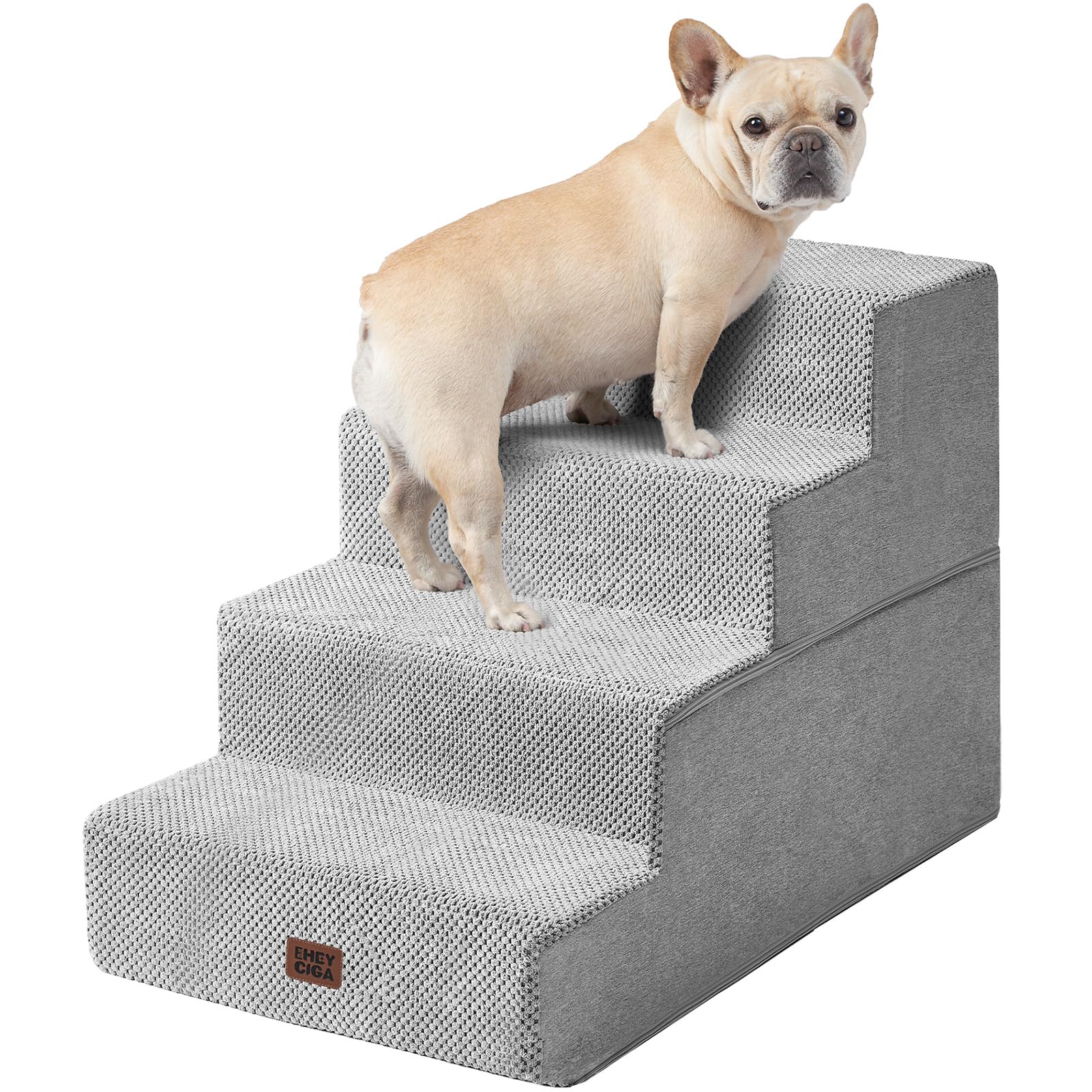 EHEYCIGA Dog Stairs for Bed 20" H, 4-Step Extra Wide Dog Steps, Light Grey | Pet Steps for Small Dogs and Cats for High Bed, Non-Slip Balanced Pet Ramp Indoor