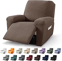 Vista 44 de YEMYHOM Funda elástica de 4 piezas para silla reclinable de jacquard con bolsillo lateral, antideslizante, ajustable, protector de muebles con parte