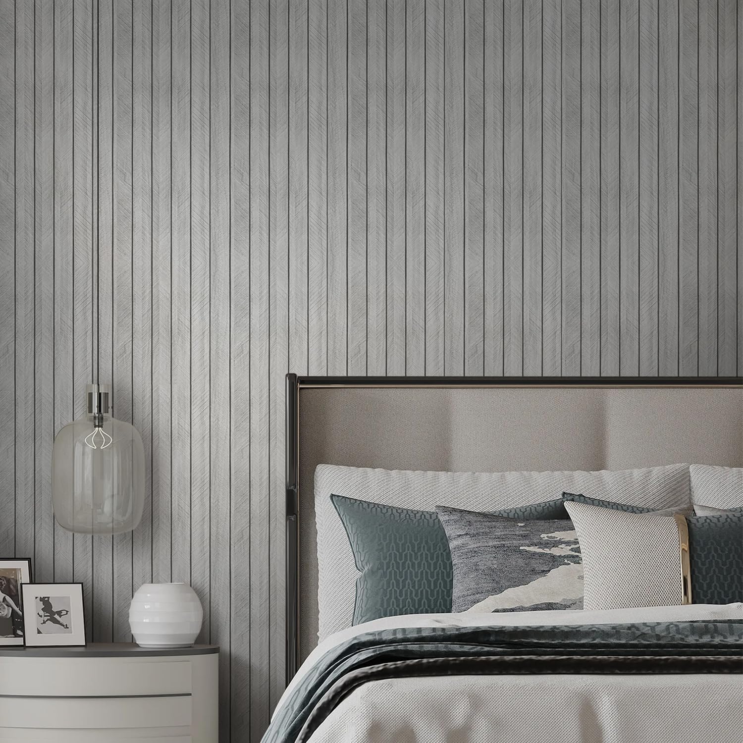 Wood Grain Slat 3D Wall Panel -15.75"x118" Soundproof Self-Adhesive Wall Sticker,Thickened Moisture Resistant Removable PVC Slat Wallpaper & Foam Paneling for Wall,Ceiling (Grey,13 Sq.ft)