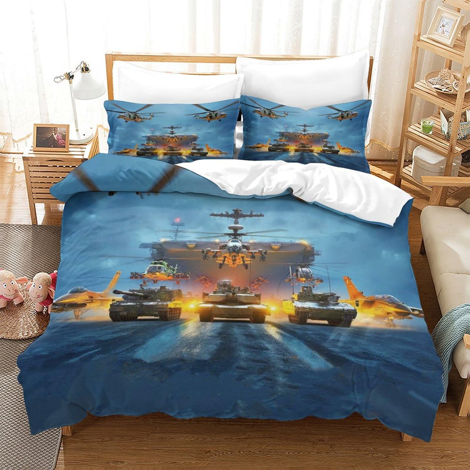 Housse de couette avion de combat souple et respirante pour lit king size facile à laver