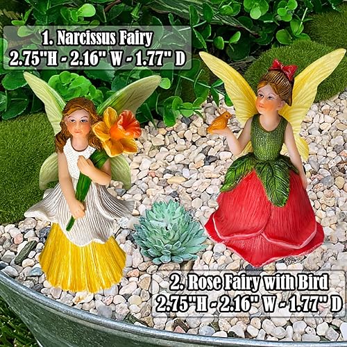 Miniatura 2 de Mood Lab Fairy Garden - Figuras de hadas en miniatura - Juego de 2 piezas para niñas de flores - Kit de estatua de accesorios de narciso y hadas de