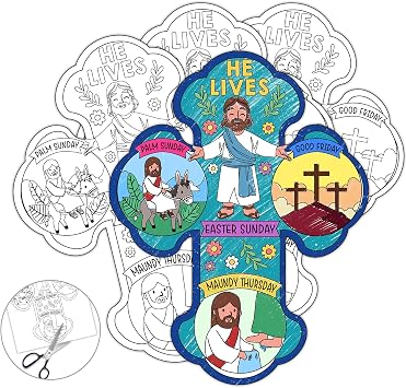 Zoyeven 30Pcs Color Your Own Holy Week Crosses Religious Poster for Easter Bible Cross Sunday School Crafts Christian Crafts for Kids DIY Fun Classroom Home Activities