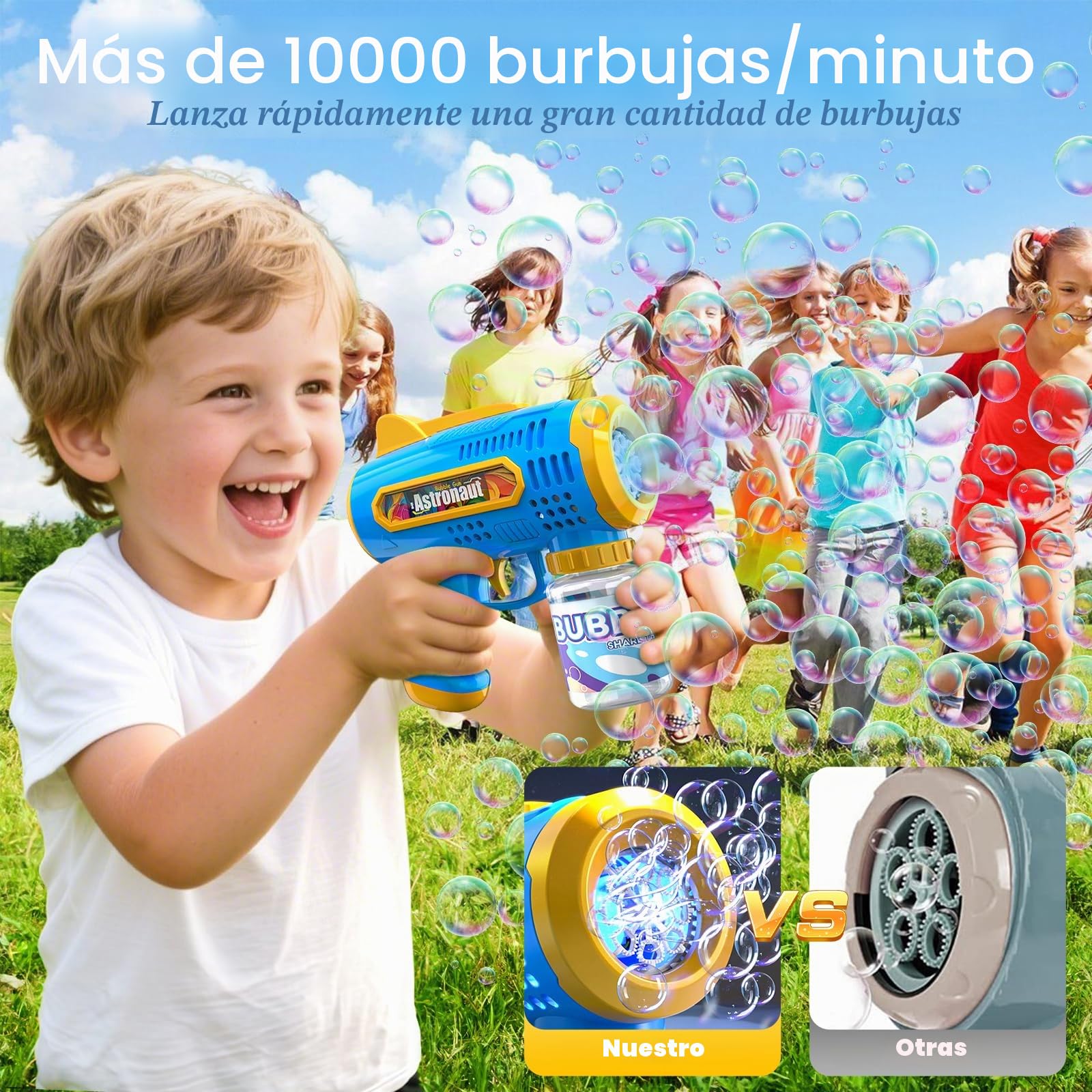 2 Pistola de Burbujas para Niños Máquina Burbujas de Jabon Niños Máquina Automática de Burbujas 10000+ Burbujas para Cumpleaños Fiestas, Aire Libre Bodas