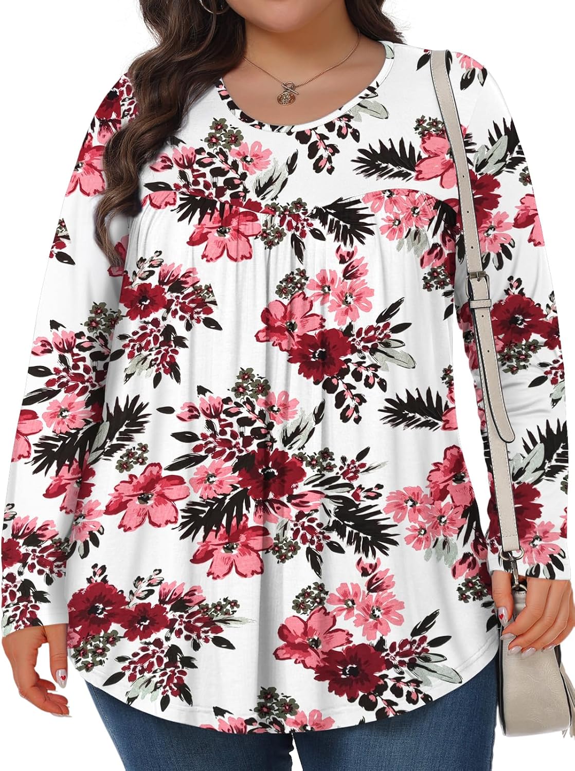 Plus Size Tops for Women Fall Long Sleeve Shirts Crew Neck Casual Loose Tunic Blouse 1X-5X - Image 2