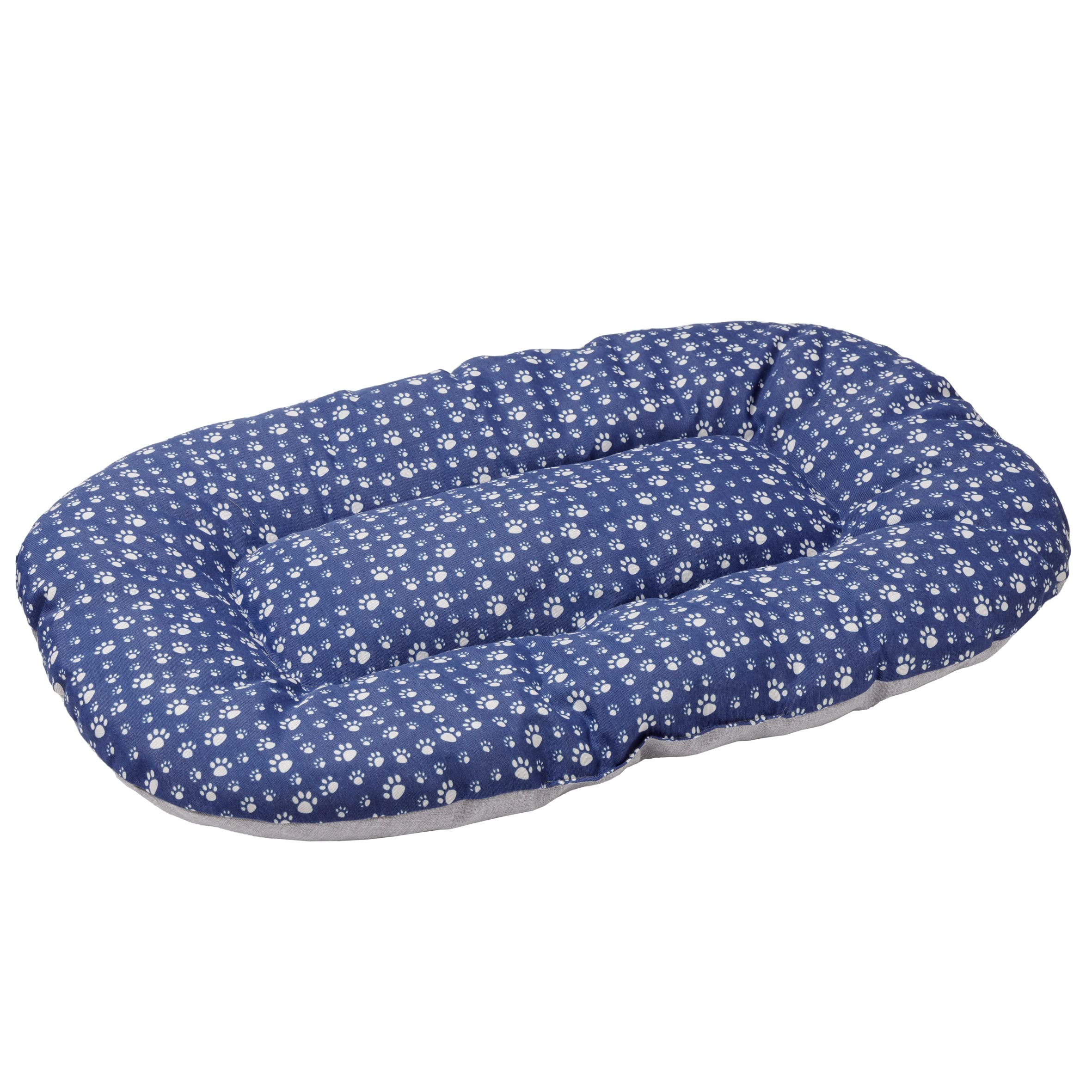 Baroni Home Cuscino Ovale per Cani e Gatti Tessuto Taglia, Imbottito con Morbido Foam, Utilizzabile su Entrambi i Lati (57x90x8 cm, Grigio e Zampine)