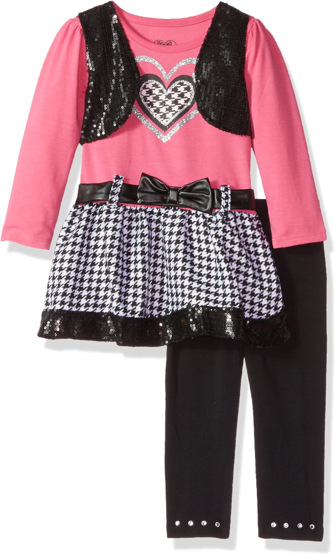 Young Hearts Little Girls' 2 Piece Plaid Heart Dress and Pant Set