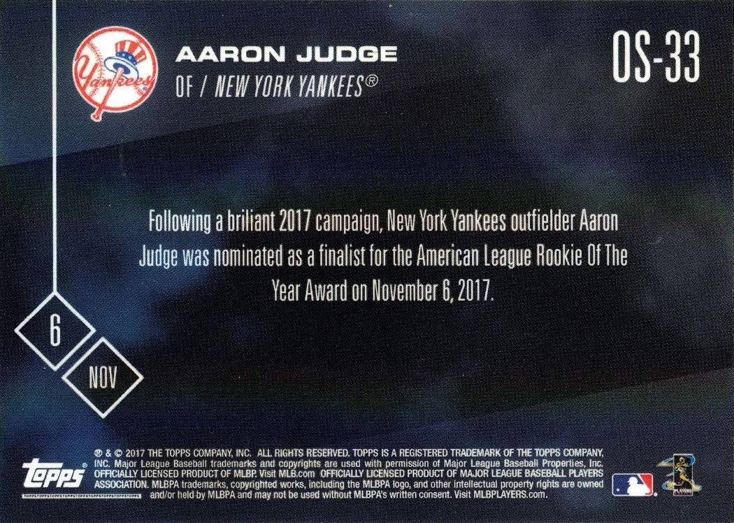 2017 Topps Now Baseball #OS-33 Aaron Judge Rookie Card - Rookie of the Year Finalist