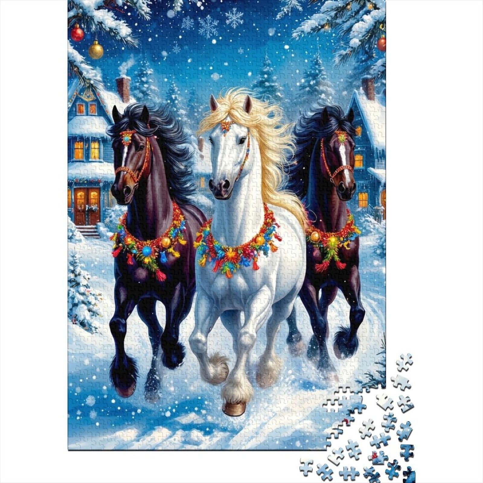 Uxinyoume Style-9 3D Printed Winter Horse Fitted Sheet Microfiber Soft Breathable Snow Village Bed Cover For Bedroom Dorm Decor 90X200x25cm
