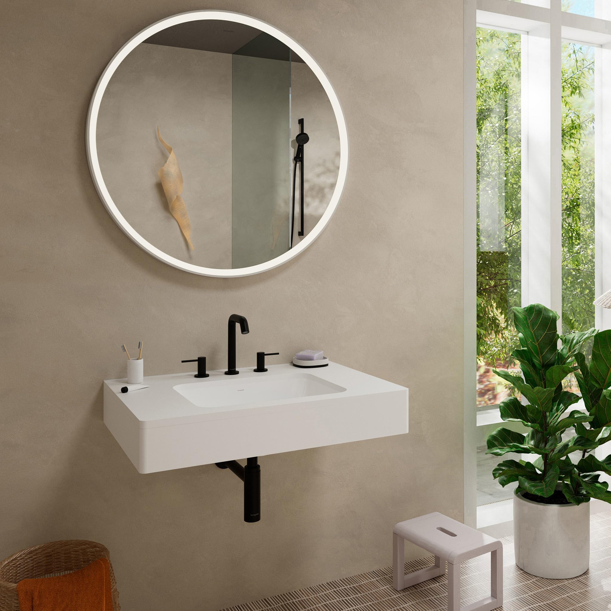 hansgrohe Tecturis S, 3-Hole Bathroom tap with Push-Open Waste Set, Bathroom Sink Water tap with spout Height 150mm - Image 2