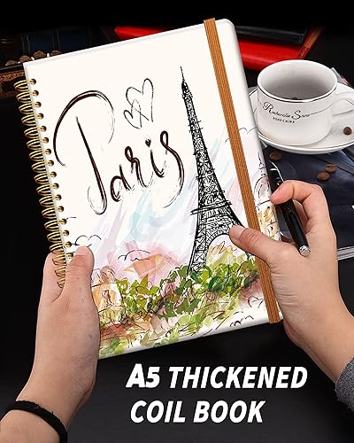 Miniatura 2 de Cuaderno de escritura en espiral a rayas, diario universitario forrado de tapa dura A5 para mujeres y niñas, encuadernación floral vintage fuerte de