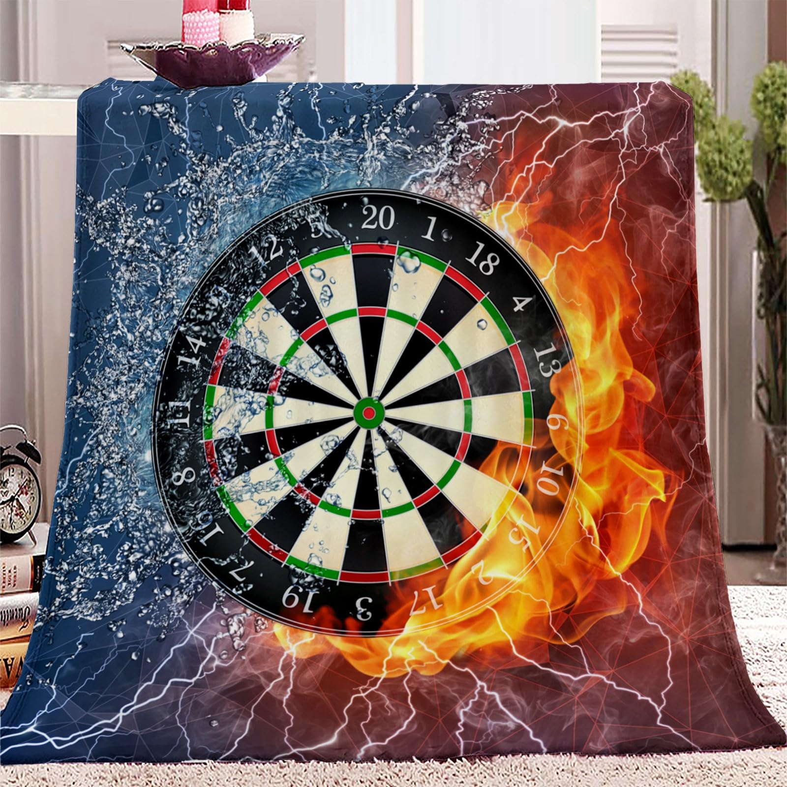 Cozyrest Water And Fire Fashionable Dart Board Sport 2 Sherpa Blanket 130X150 Cm, Water And Fire Fashionable Dart Board Sport Fleece Throw Blanket Reversible Soft Warm Fluffy Cosy Plush Blanket For Kids Adults, Blanket Easy To Care For Sofa Bed Couch