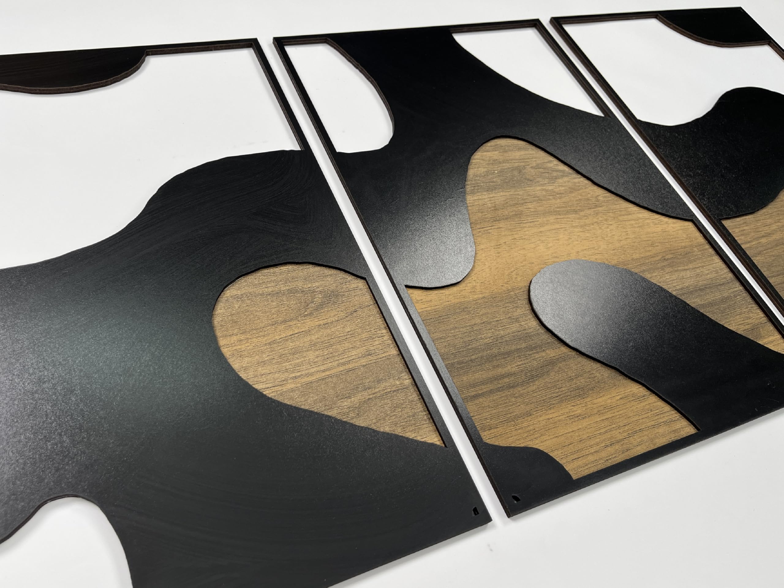 Neutrale Holzwandkunst, groß, Set mit 3 abstrakten Holz-Wanddekorationen, Erdton, moderne Wandpaneele, einzigartige Dekoration über dem Bett, Geschenk für Wohnzimmer und Schlafzimmer
