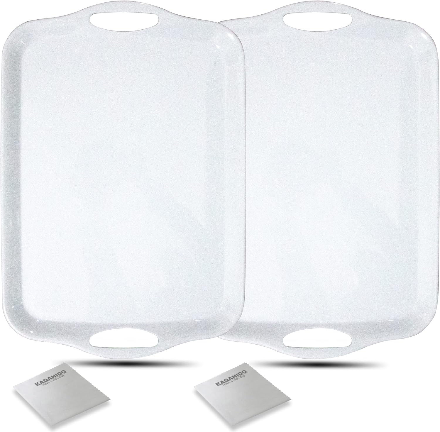 KAQAHIDO Large Melamine Serving Trays for Eating, 17.5’’ x 12’’ Serve Platter for Appetizer, Charcuterie, Food, Snack, Cupcakes, Dessert, BPA-Free, Dishwasher Safe Tray, Set of 2, White