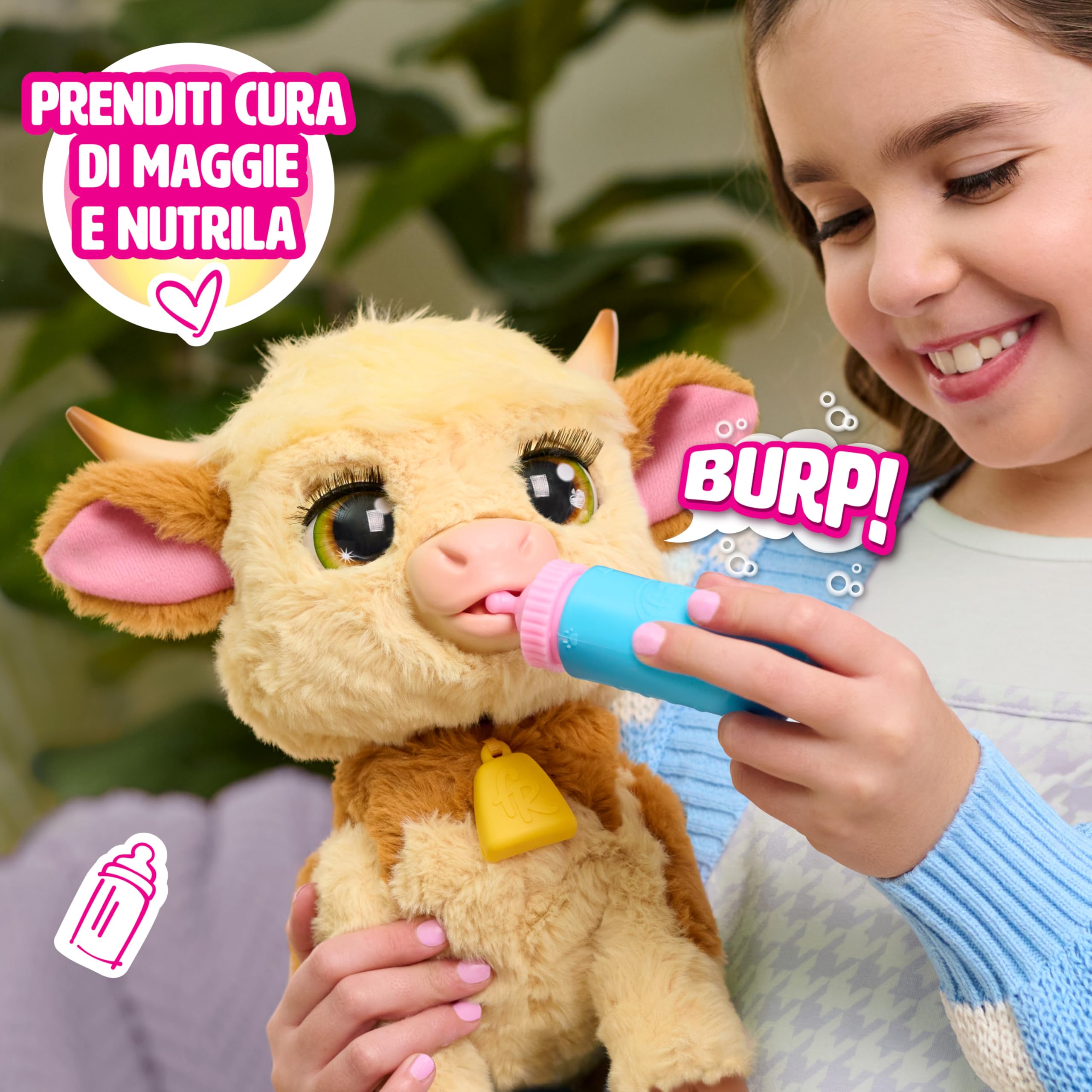 Just Play Giocattolo interattivo furReal Maggie The Feed & Follow Cow da 27,9 cm, oltre 50 suoni e reazioni, peluche, giocattoli per bambini dai 4 anni