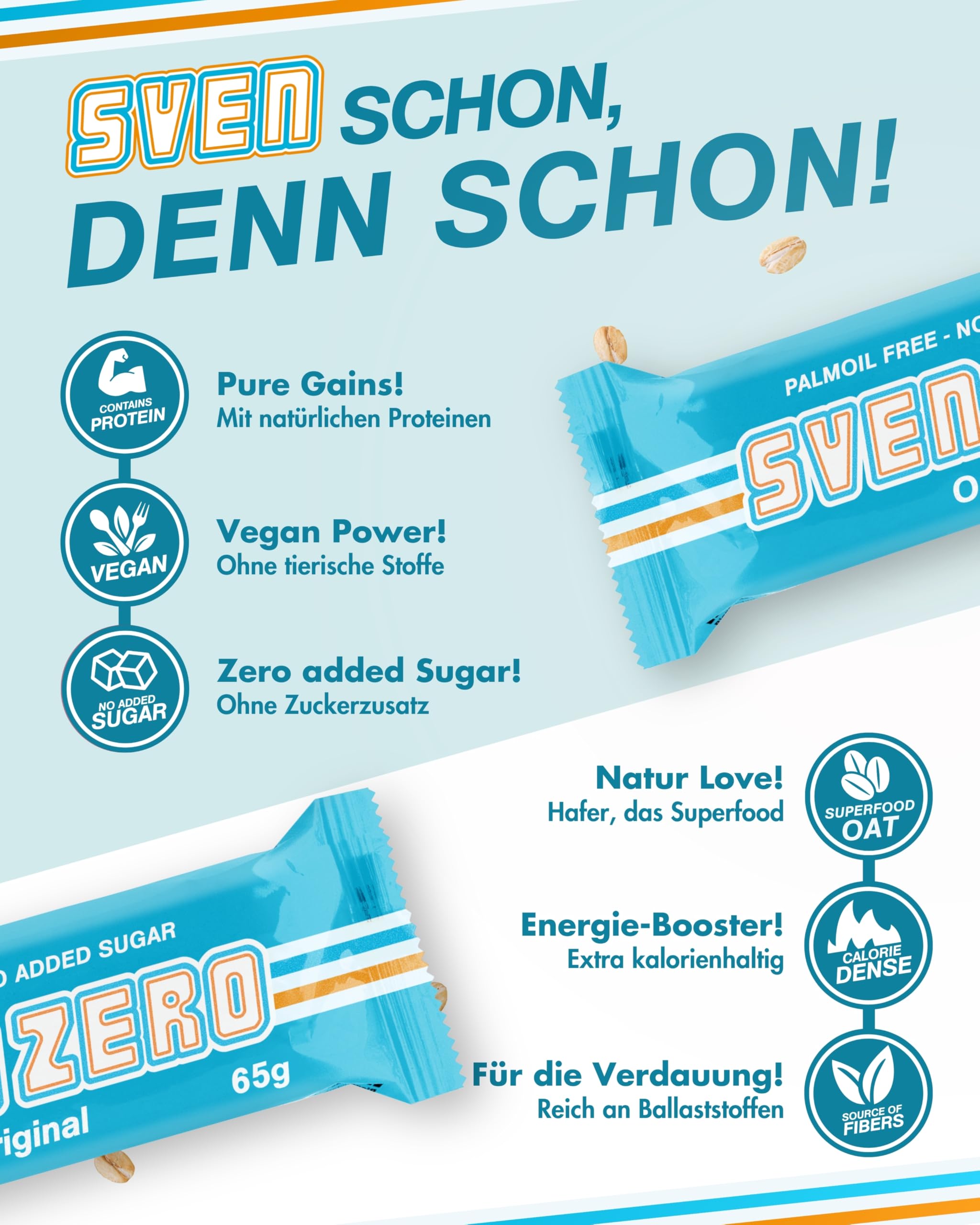 Sven Jack (Energy Cake) Haferriegel Zero Original 20x 65g | Haferflocken Riegel Original I Energieriegel ohne Zucker & Palmöl I Vegane Haferriegel I No added sugar I Kalorien Riegel I Müsliriegel