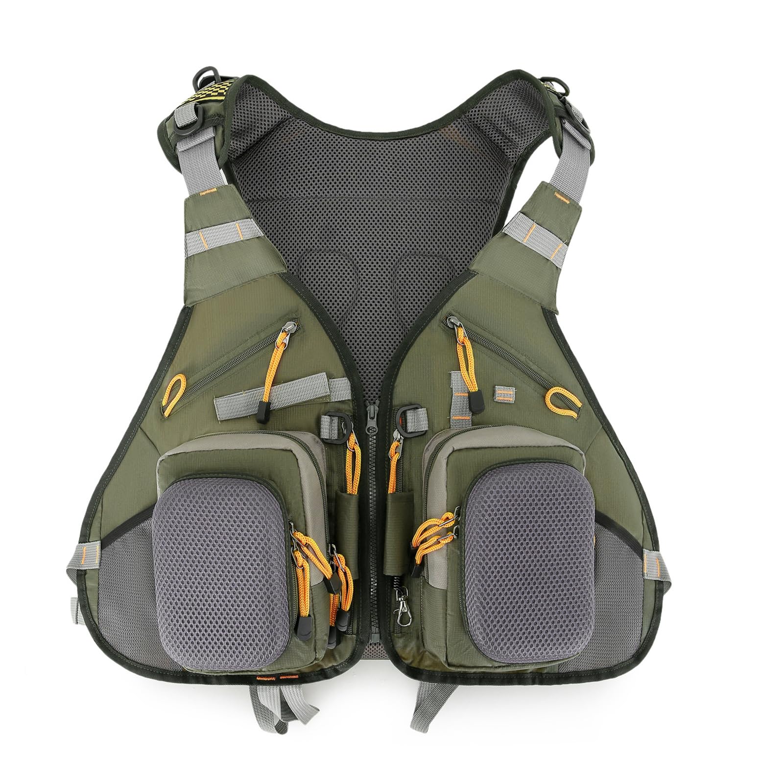 Gilet de pêche 16 Poches, Organisateur de matériel réglable et Durable avec Sac à Dos Extensible, idéal pour la pêche en lac, en ruisseau et en étang, Gilet en Polyester 55 x 52 x
