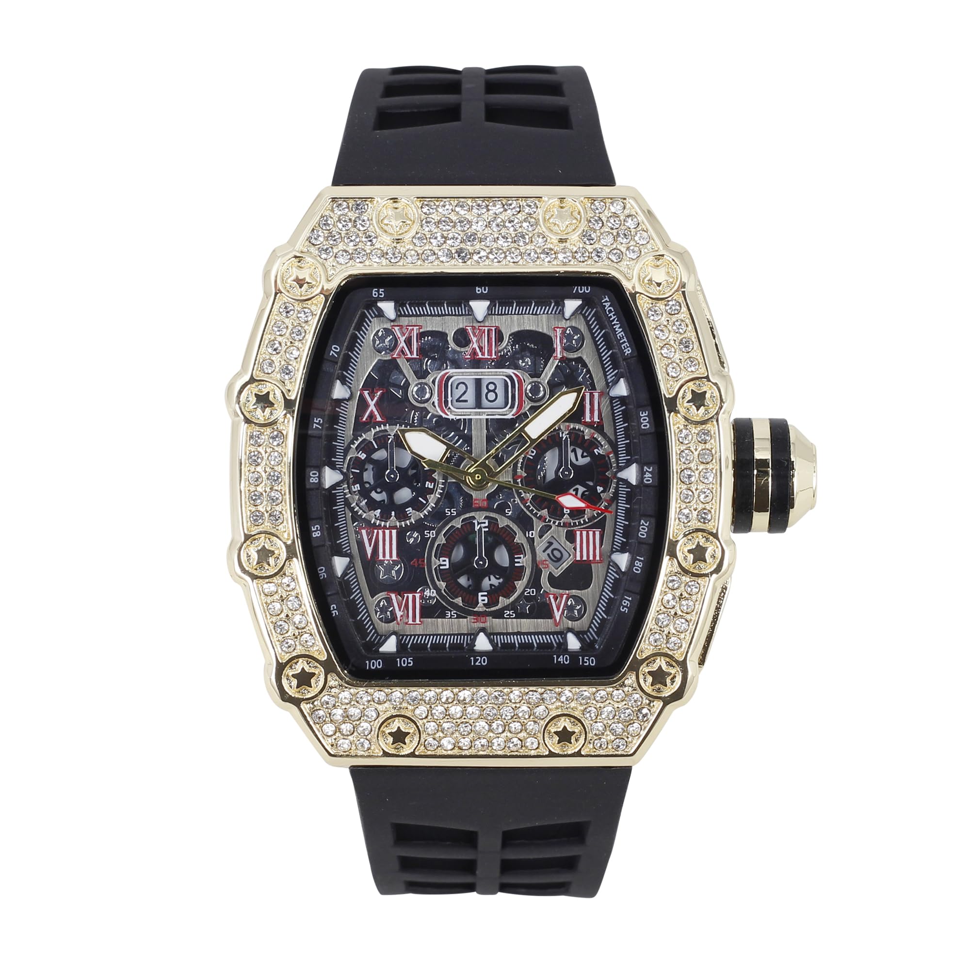 CHARLES RAYMOND Mens Luxury Iced Out Crystals Diamond Watch with Unique Tonneau Shape, Comfortable Silicone Band, Show Your Style Design, ST10526 BLK Gold, ST10526 BLK Gold (B0C6ZZ95LV) Amazon Price History, Amazon Price Tracker