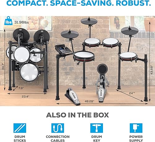 Miniatura 6 de Alesis Nitro Max Kit Electric Drum Set with Quiet Mesh Pads, 10" Dual-Zone Snare, Bluetooth, 440+ Authentic Sounds, Drumeo, USB MIDI, Kick Pedal