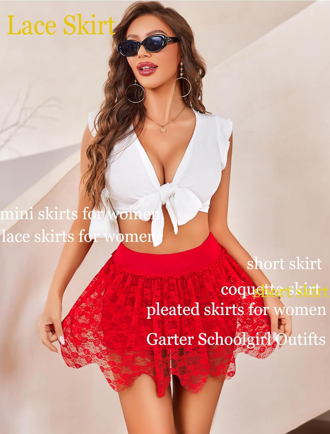 Avidlove Womens Sexy Mini Skirt Flowy Layered Lace Skirt Asymmetrical Short Skirts - Image 5