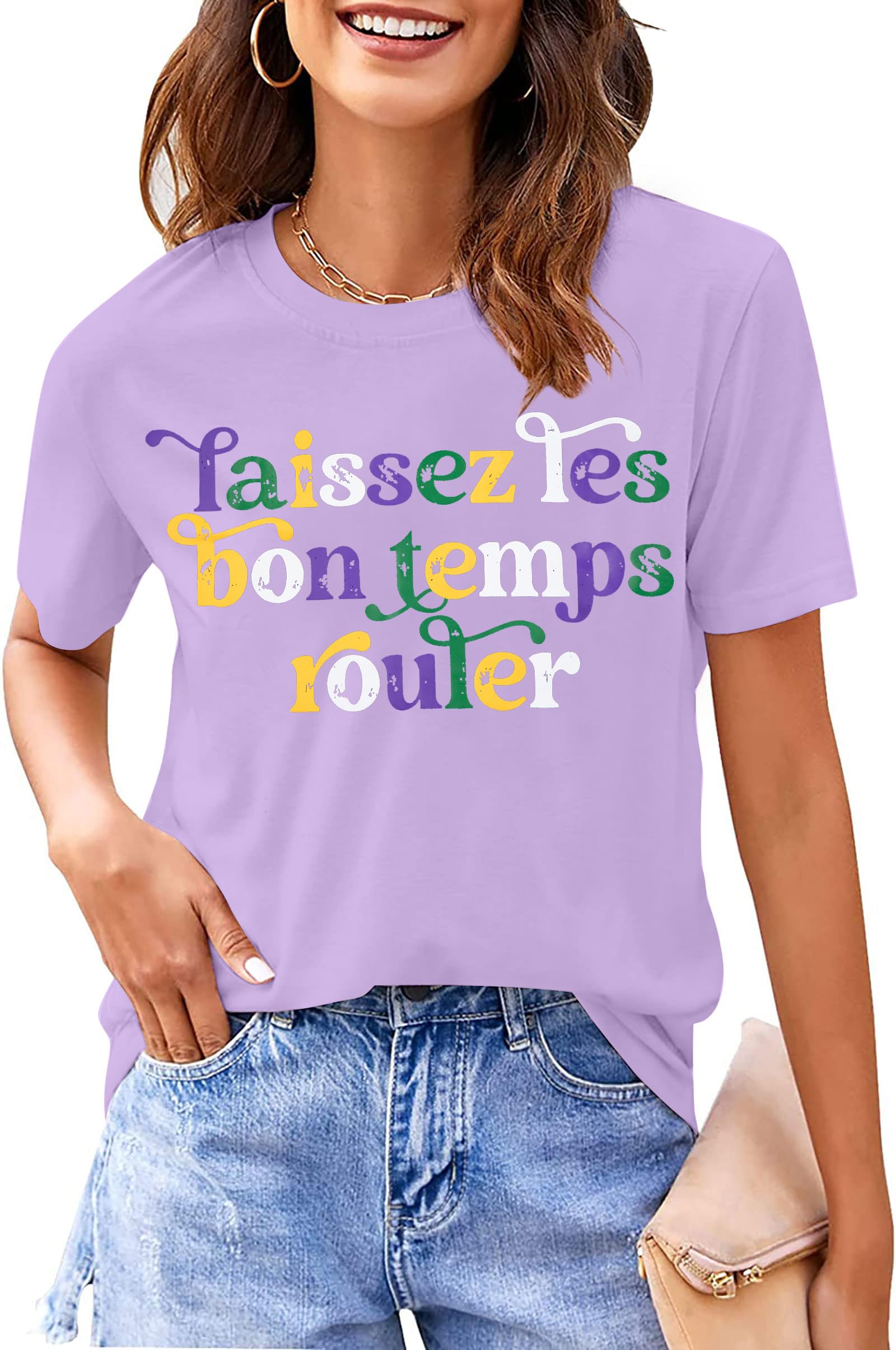 VILOVEMardi Gras Shirt Women Carnival Party Tshirt Mardi Gras Mask T-Shirt Crazy Party Tee Causal Short Sleeve Tee Tops