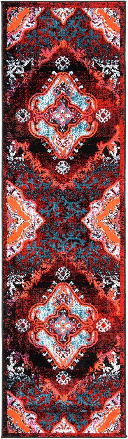SAFAVIEH Cherokee Collection Runner Rug - 2'3" x 8', Light Blue & Red, Oriental Medallion Design, Non-Shedding & Easy Care, Ideal for High Traffic Areas in Living Room, Bedroom (CHR912B)