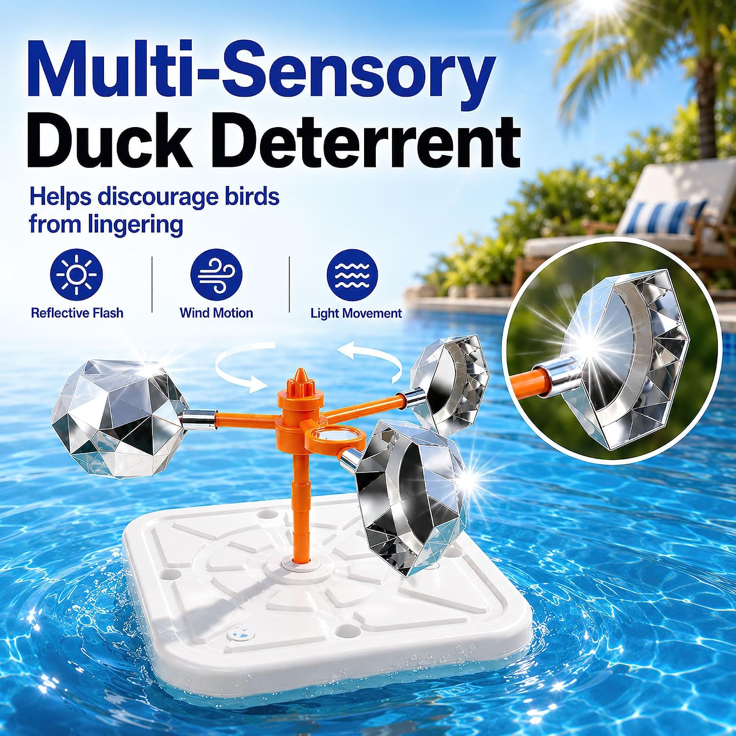 Duck Bird Deterrent for Pool, Floating Reflective Windmill