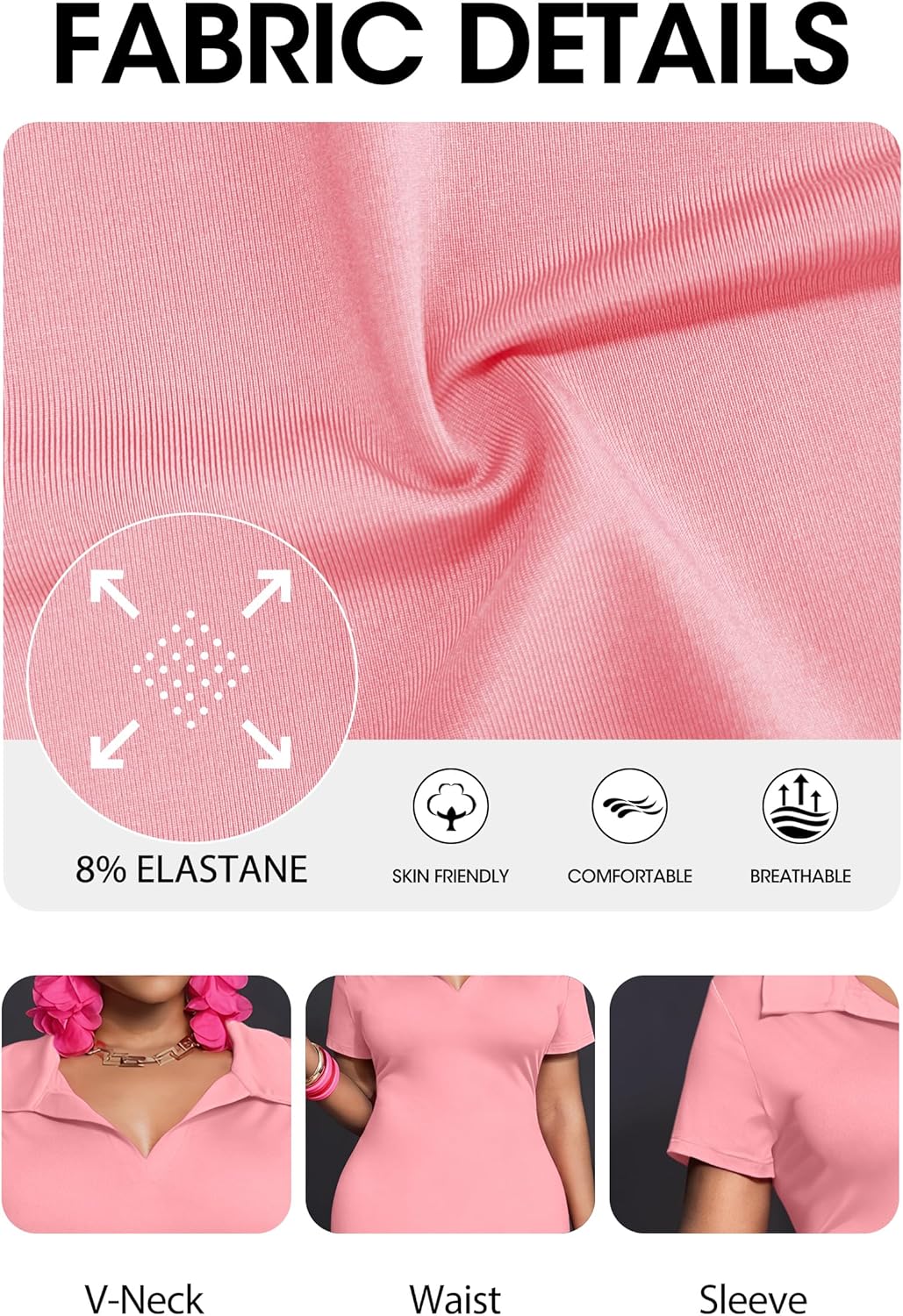 FANDEE Women's Bodycon Maxi Dress, Casual Polo Collar V-Neck Short Sleeve Party Holiday Elegant Long Dresses - Image 7