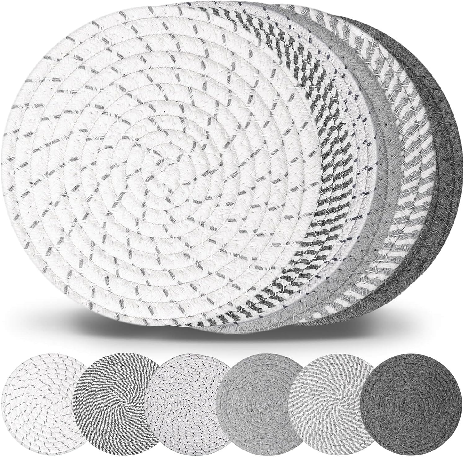 Billbotk 10 Inch Trivets Set of 6 Heat Resistant Cotton Rope Hot Pads for Kitchen Countertops, Boho Farmhouse Hot Pots Protectors