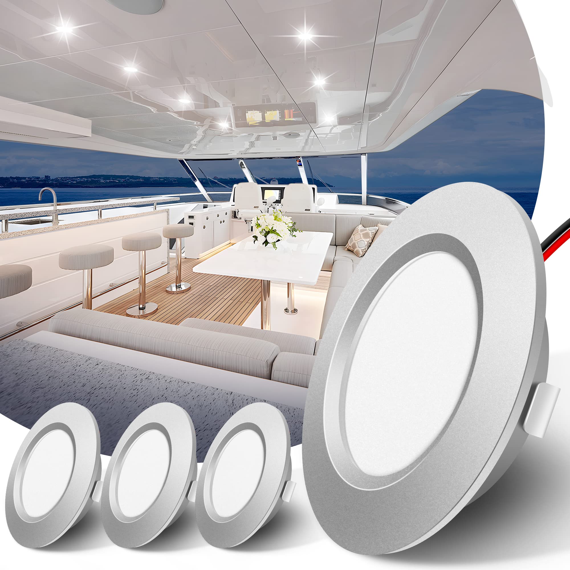 JandCase LED RV Lights, 12V Led Lights, Camper Interior Lights, Dimmable, 400LM, 5000K, 5W Led Downlights for RV Interior, 4 Pack