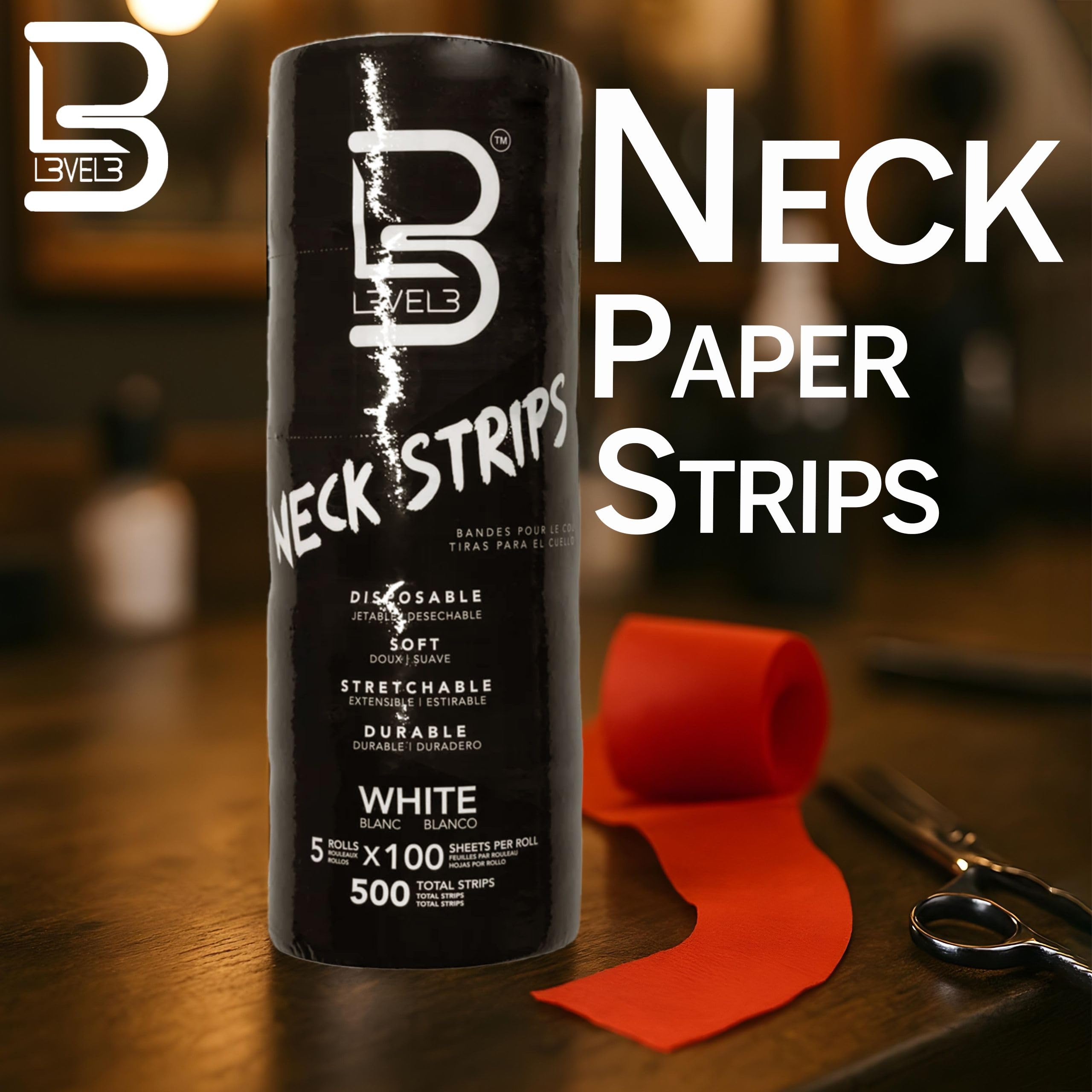 L3 - Level 3 Neck Paper - Disposable and Flexible Neck Strips - Barber and Hair Stylist Supplies - Self-Adheres to Neck - Pre-Cut and Easy to Use - 5 Rolls (100each)