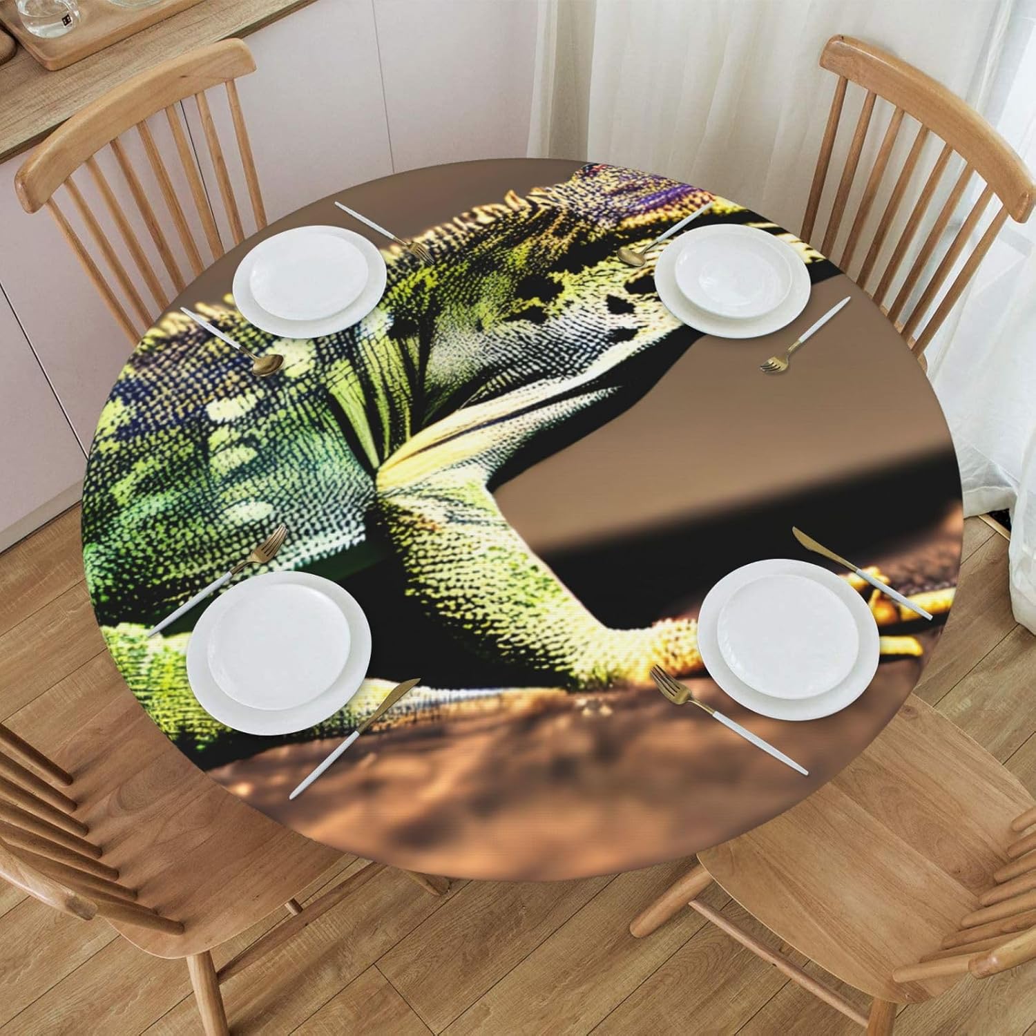 Lizard HD Print Outdoor Patio Kitchen Decor Supplies Wipeable Round Table Cloth for Indoor Outdoor