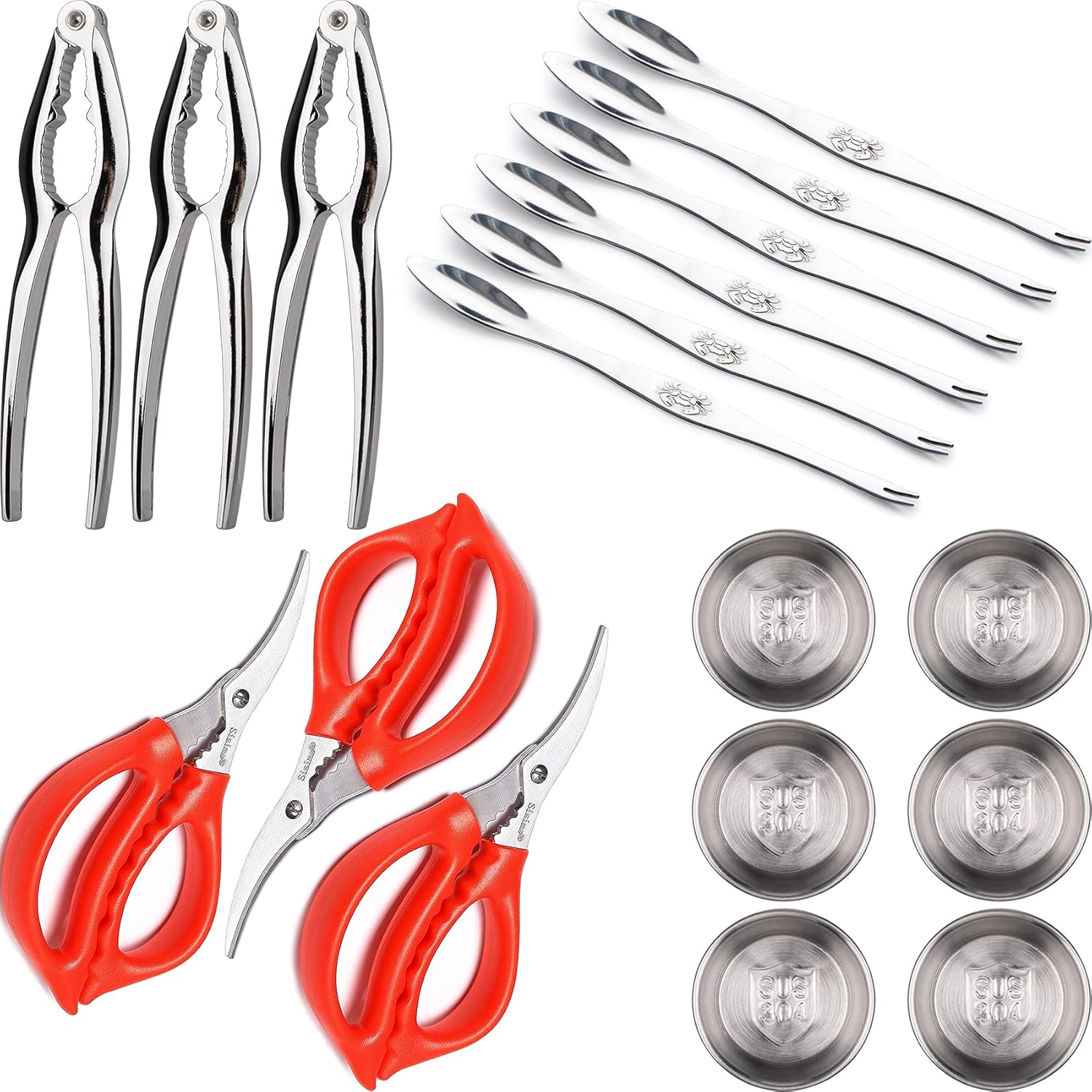 Seafood Tools seafood scissors,Crab Crackers Nut,Lobster Forks,Butter Small Sauce Cups Total 18 Pcs : Home & Kitchen