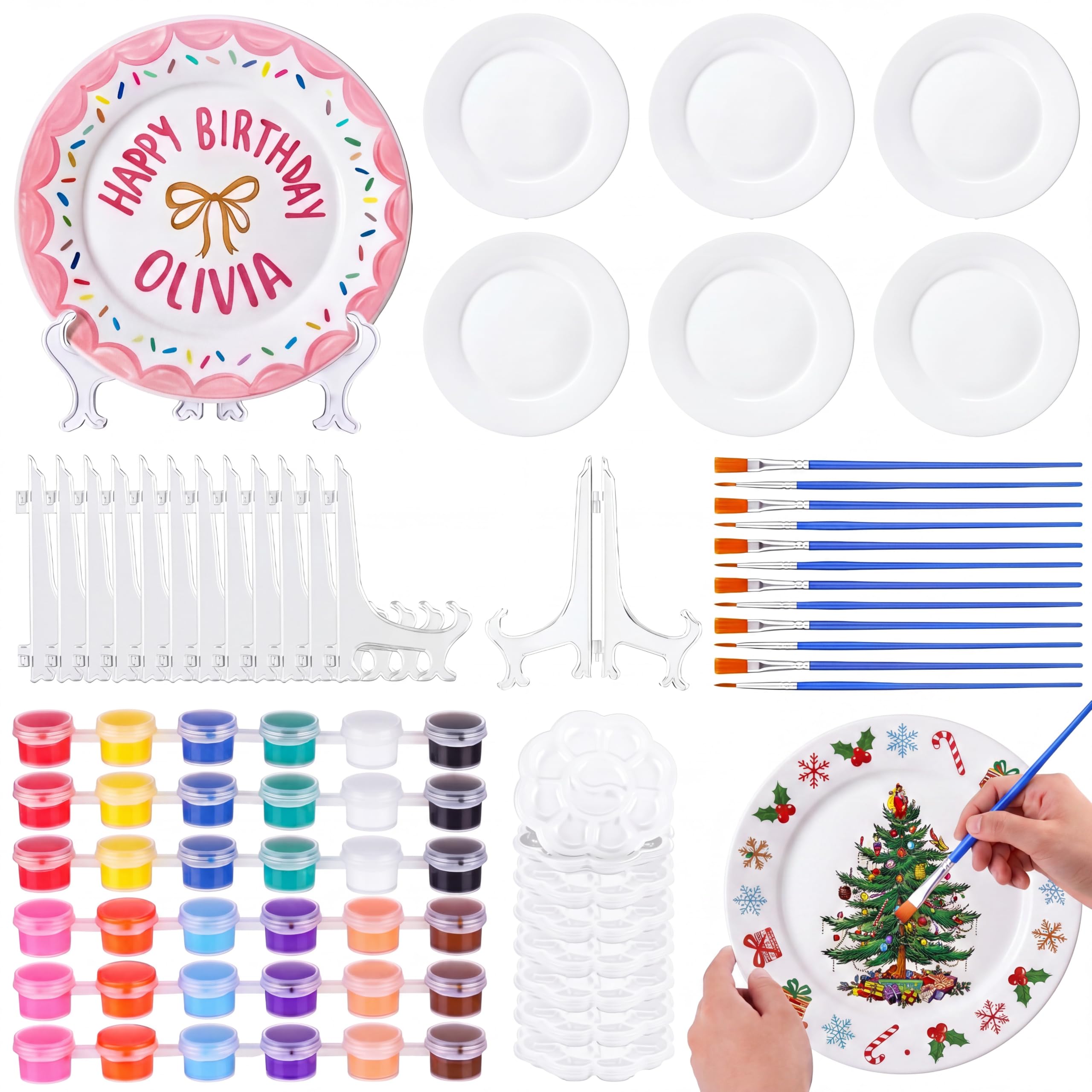 Humyoun 36 Pcs Ceramic Painting Kit for Kids Adults Paint Christmas Plate