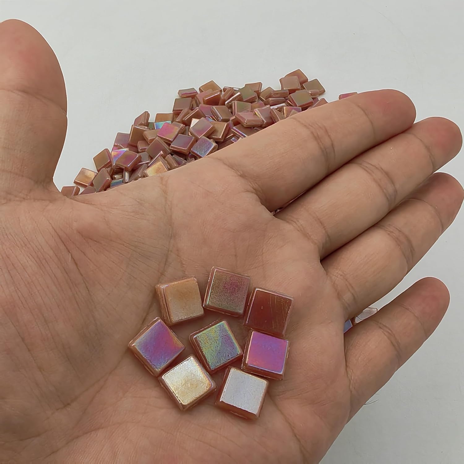 500g/1.1LB Iridescent Ice Jade Glass Mosaic Tiles, 560 Pieces, 2/5 Inch Square Stained Mosaic Tiles for DIY Crafts, Home/Outdoor Mosaic Decoration (Light Purple-IA82)