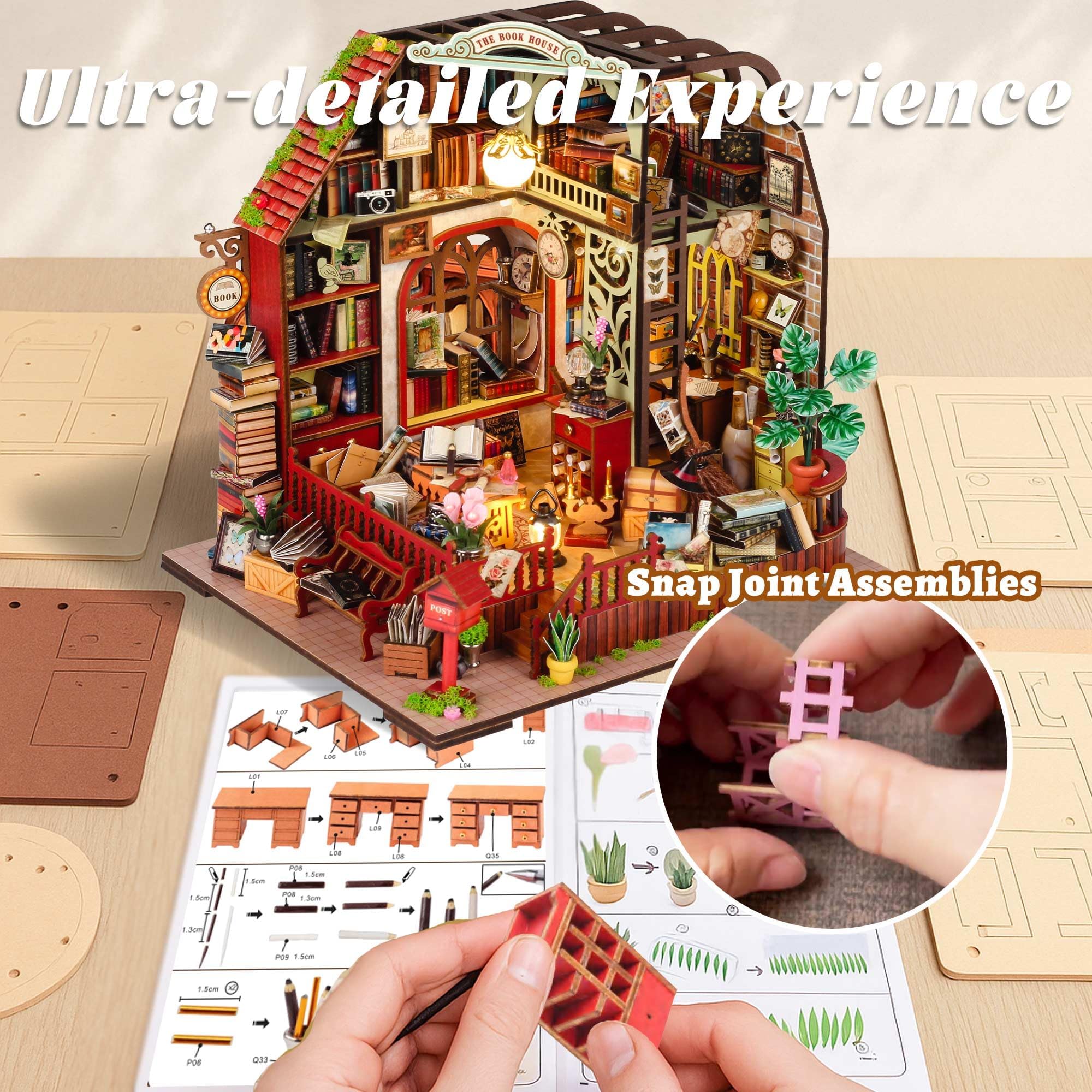 Flever DIY Miniature House Kit, Tiny Home Kit with LED Light, Mini House Build Craft Kits for Adults and Teens, Home Decor Creative Gift for Family/Friends (Cipher Library)