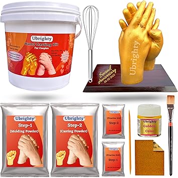 Ubrighty Hand Casting Kit - for Couples, Husband, Parents, Spacial Anniversary, Birthday Gift, 3D Moulding Powder for Hand, Foot, Molding Clay, Hand Mould Kit for Couple (Full Couple KIT) - image, photos