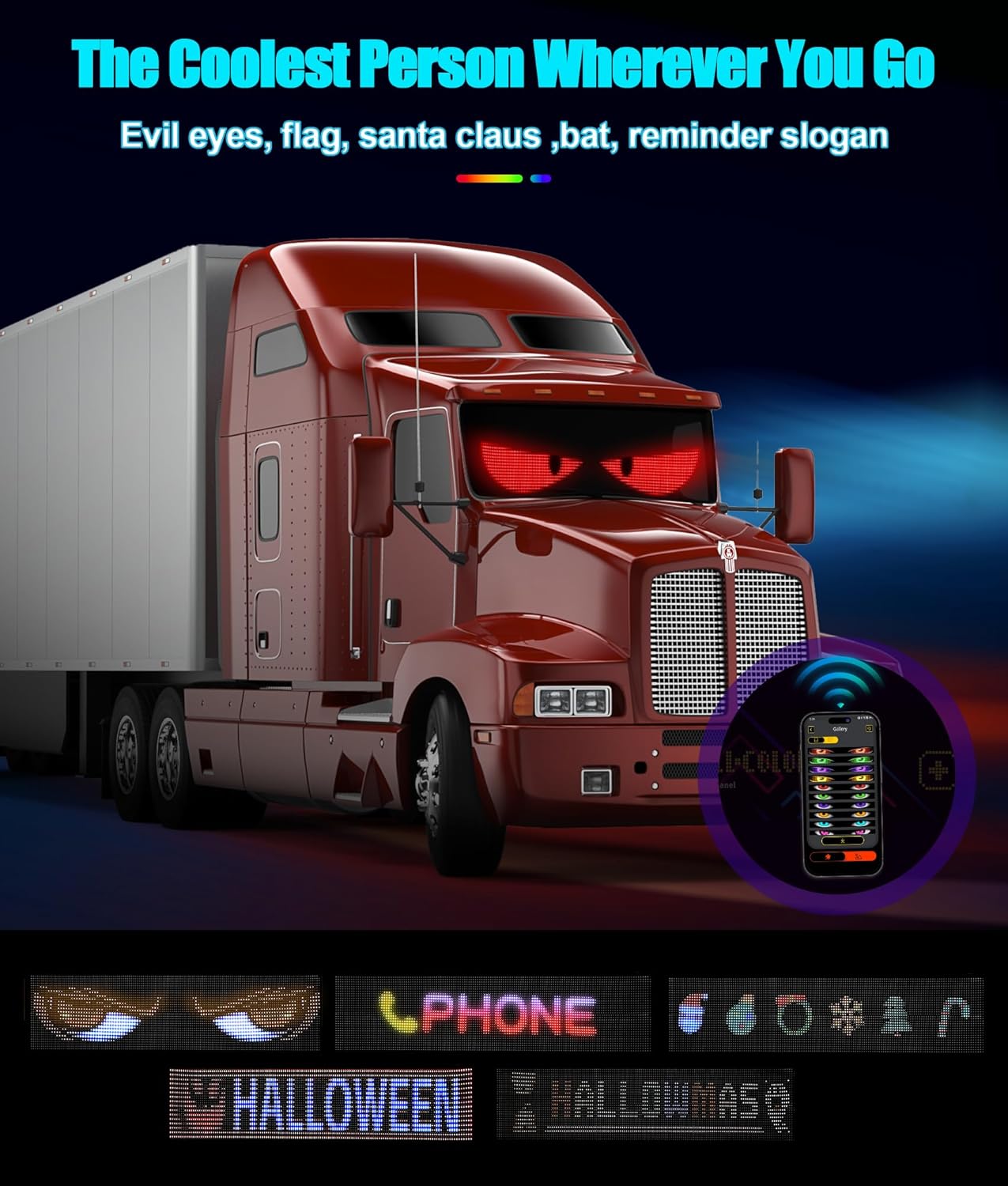 23.62" * 4.72" 2PCS Devil Eyes Light, Led Eyes Strips for Cars, Truck & SUV Perfectly Synced Dynamic Patterns, Remote & Bluetooth APP Control, USB-Powered, IP68 Waterproof