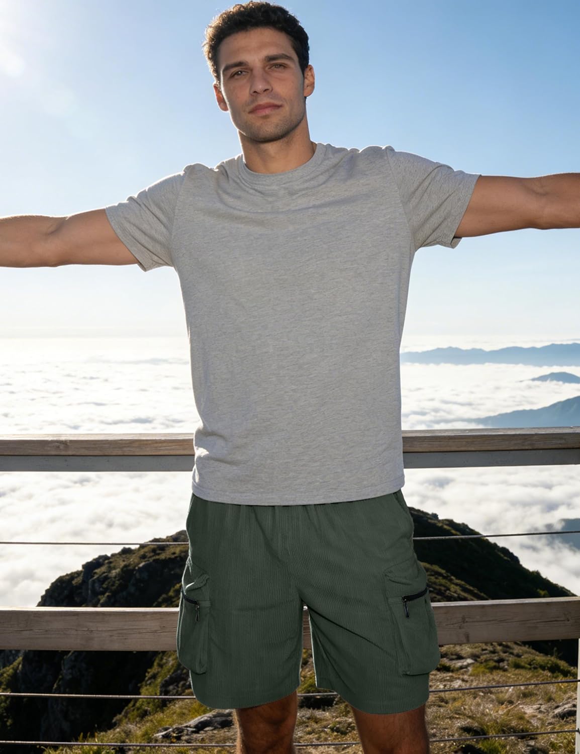 APTRO Men's Casual Shorts 9" Fashion Corduroy Cargo Comfort Shorts with Zipper Pockets Relaxed Fit - Image 2