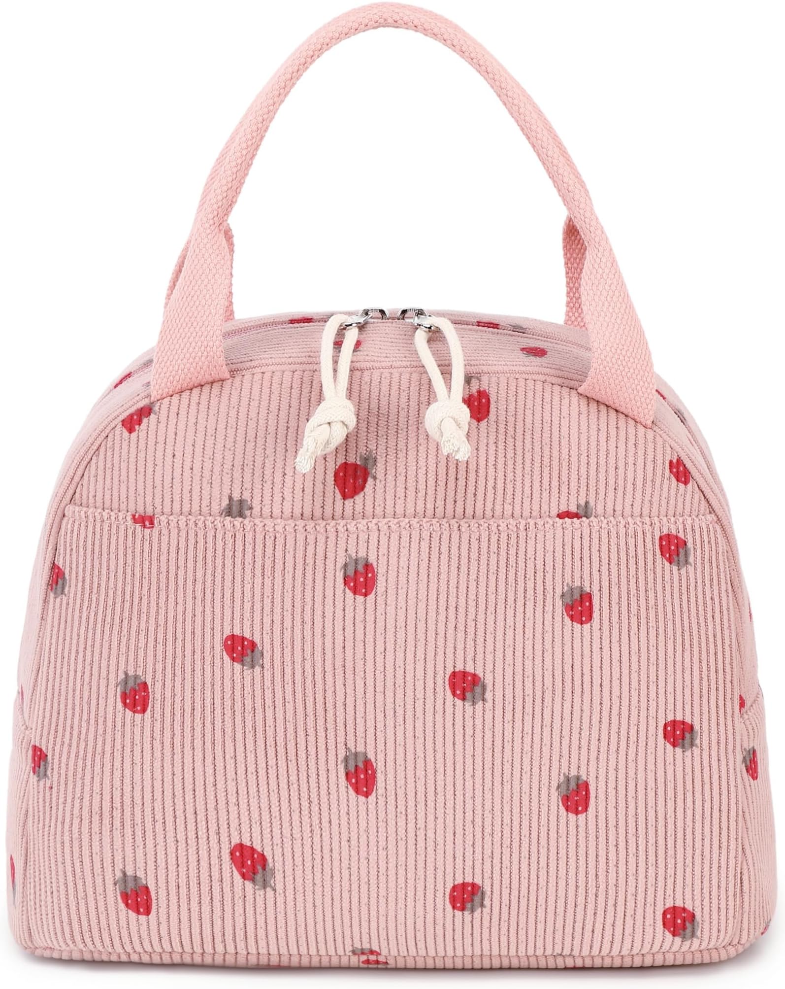Bluboon Lunch Bag for Women Men Cute Corduroy Lunch Tote Bags Reusable Insulated Lunch Box Large Capacity Reusable Insulated Cooler for Work Picnic or Travel (Corduroy strawberry pink)