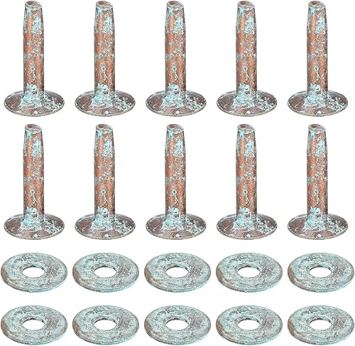 uxcell Juego de 10 remaches y rebabas de cobre, 0.472 x 0.157 x 0.827 in, sujetadores de remaches de cobre de cuero sólido para suministros de