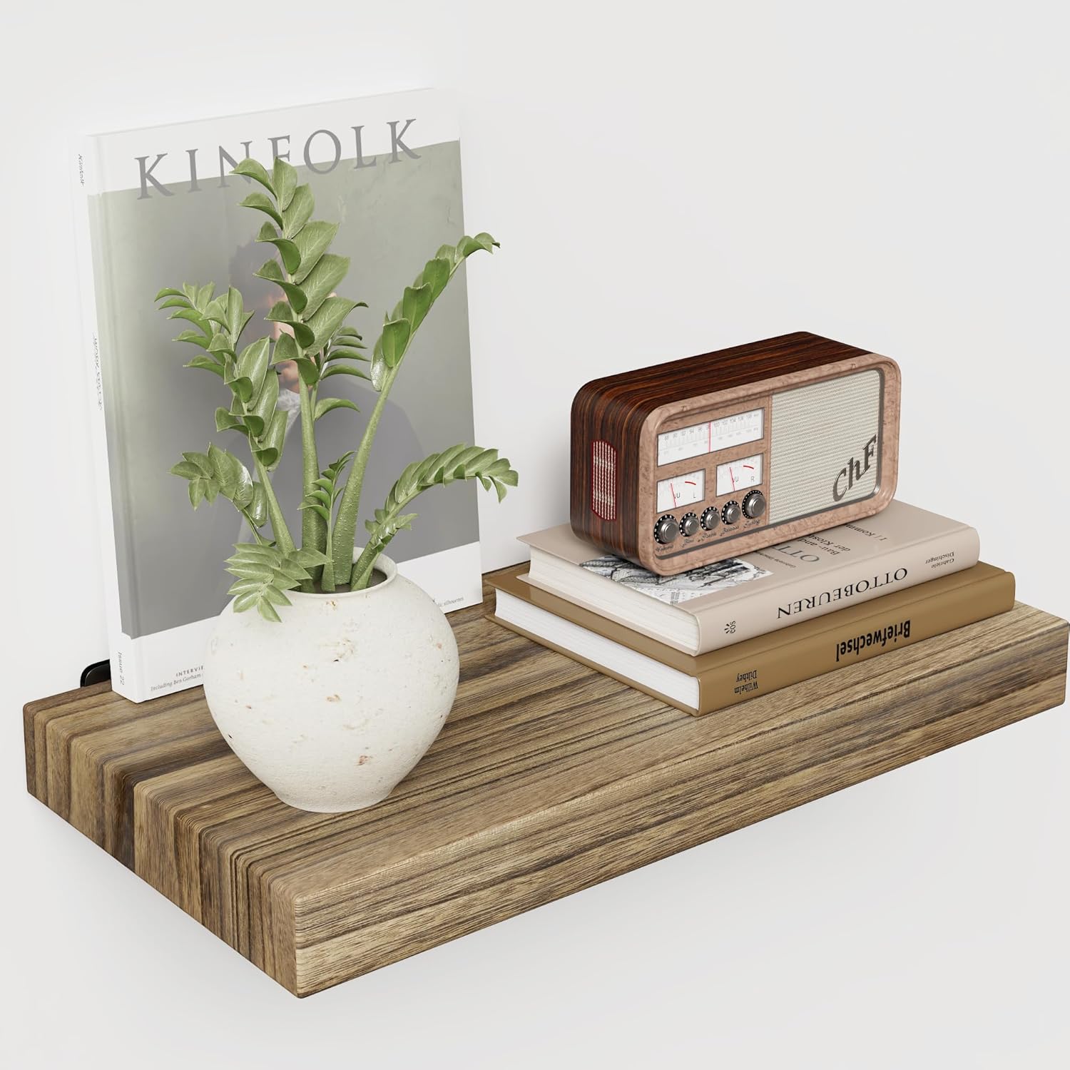 8 Inch Deep Floating Shelves, 16 Inch Live Edge Solid Wood Shelf, Rustic Bathroom and Living Room Wall Mounted Shelves with Heavy Duty Brackets Rustic Brown 16’‘ Floating Shelf