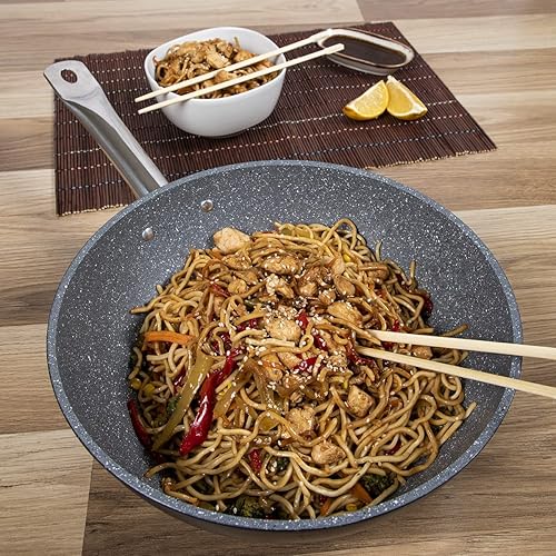 Miniatura 5 de serenk Excellence Granite Series Wok - Sartén antiadherente de 11 pulgadas con asas de acero resistentes, fácil de limpiar, ideal para estufa y