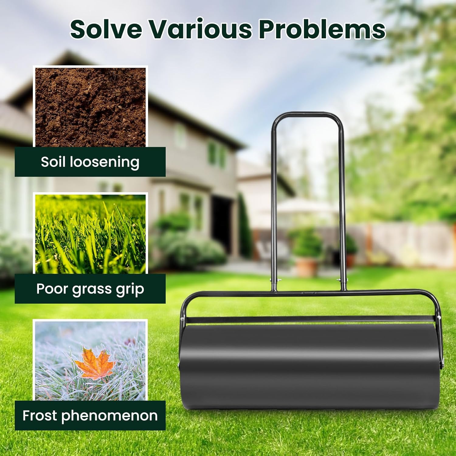 Lawn Roller, ARNOT 12x36-Inch, 63L/ 17 Gallons Heavy-Duty Push/Tow Behind Water/Sand Filled Garden Drum Roller for Park, Garden, Yard, Ball Field, Black