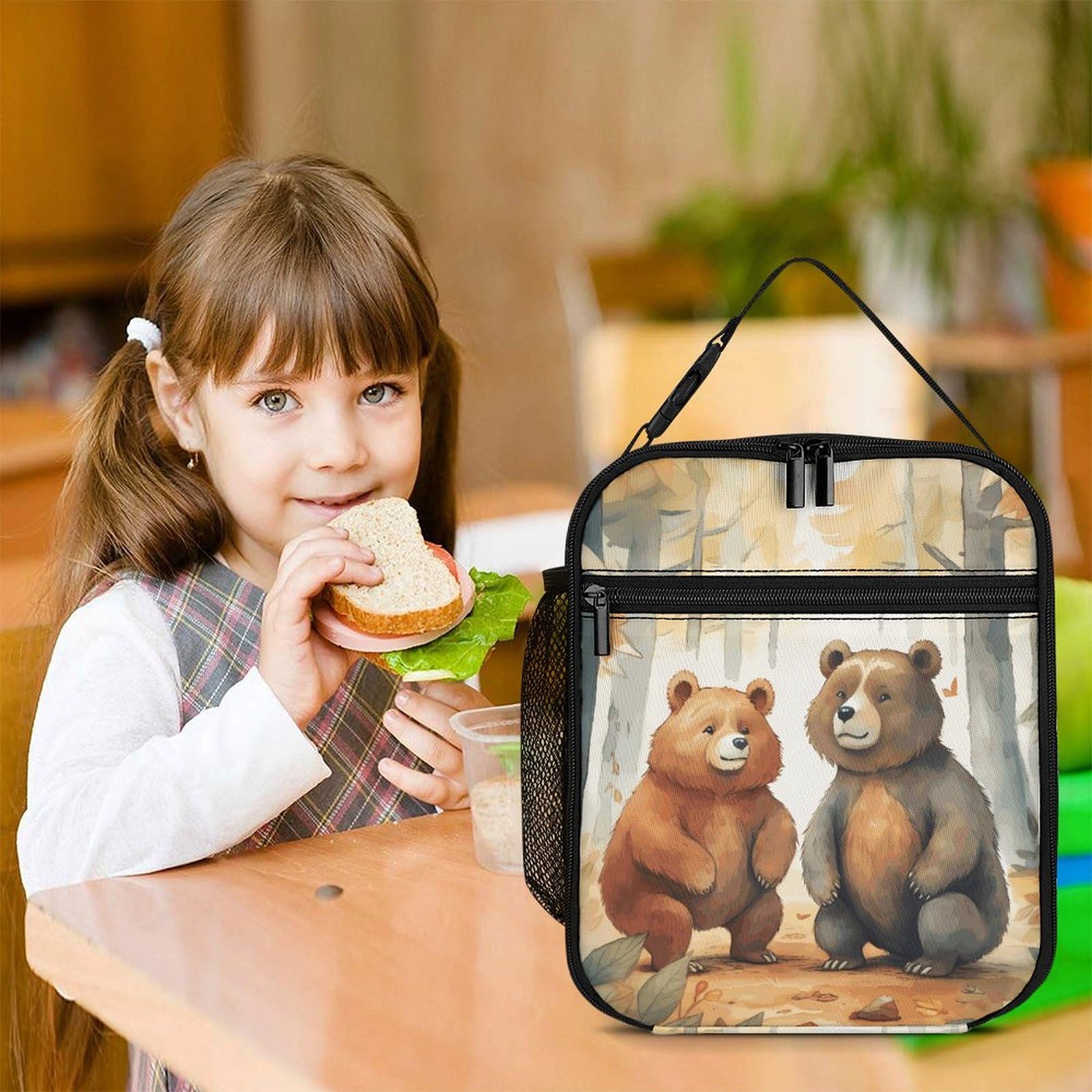 Isolierte Lunchtasche Mit Bären-Muster – Für Arbeit, Picknick & Reisen, Ca. 25x20x10 Cm, Aus Polyester, Wasserdicht & Leicht Zu Reinigen