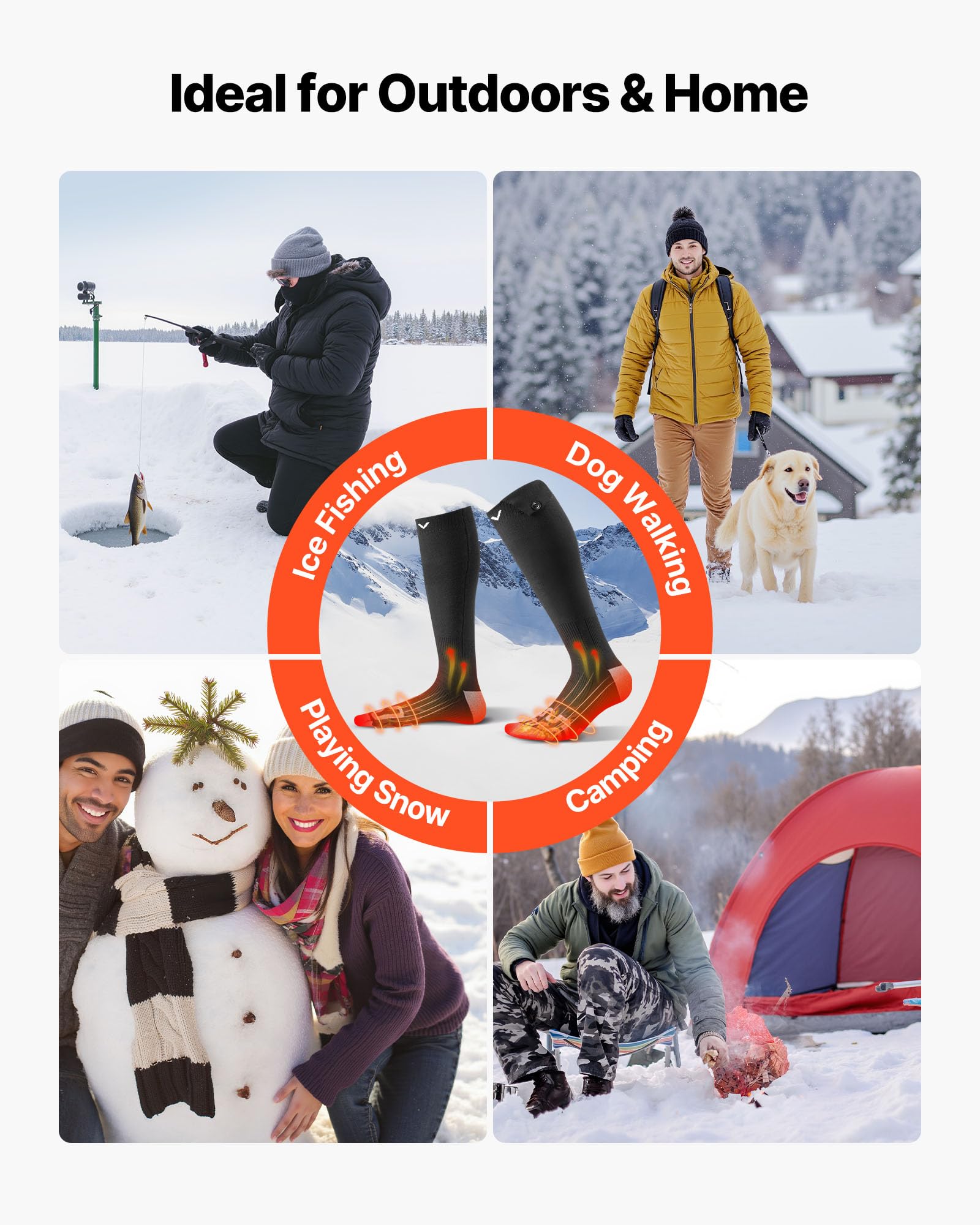 VEVOR Chaussettes Chauffantes Femme Homme à Batterie Rechargeables Électrique 5000 mAh, 4 Niveaux de Chauffage, pour Sports Hiver, Ski, Pêche sur Glace, Randonnée, Travail en Extérieur, Taille Unique