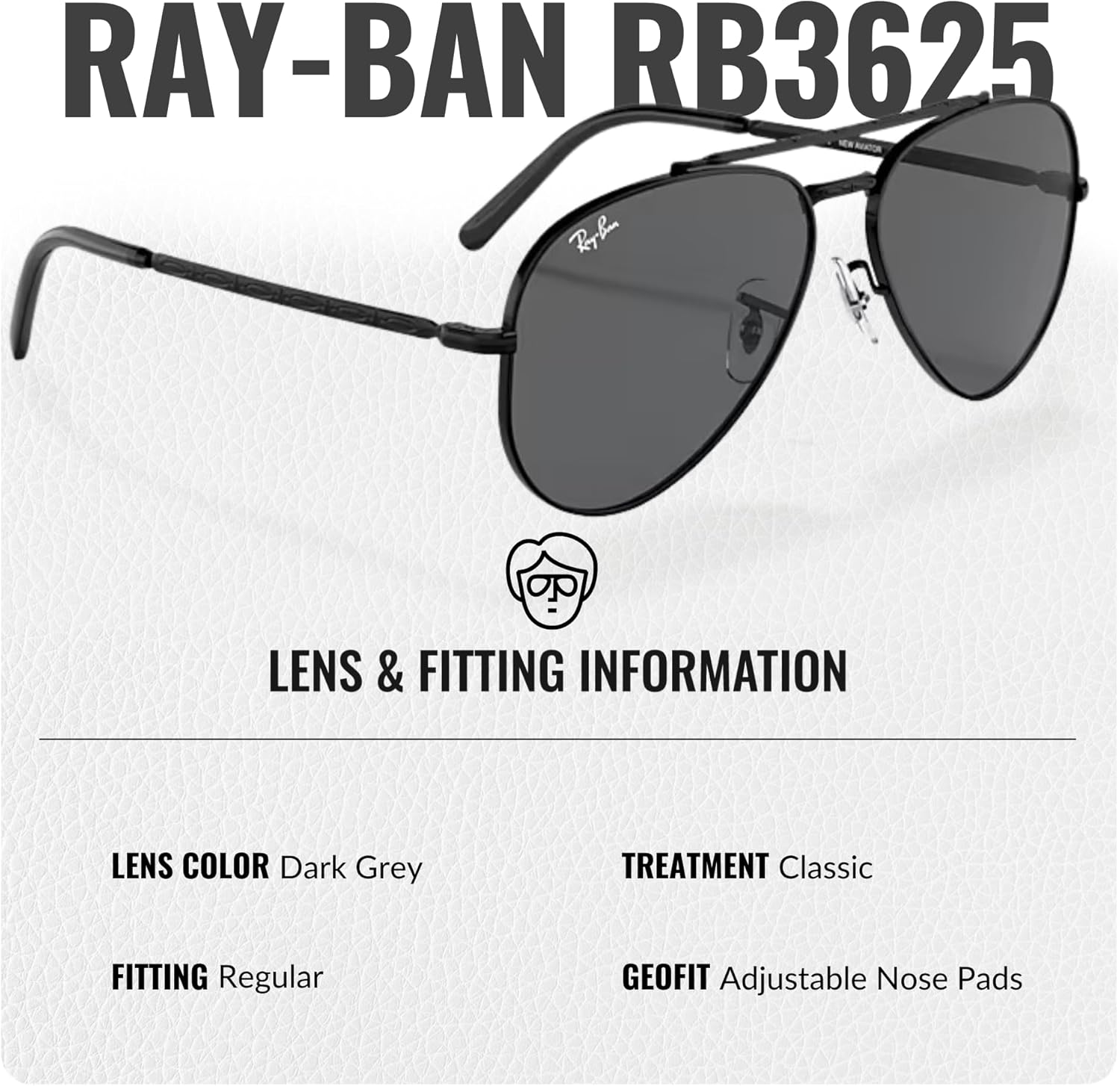 Ray-Ban RB3625 NEW AVIATOR Pilot Shaped Sunglasses for Men & Women with Official Eyewear Kit Polished Black Frame | Dark Grey Lens 62 Millimeters image 5 of 7 B0D484GKZX