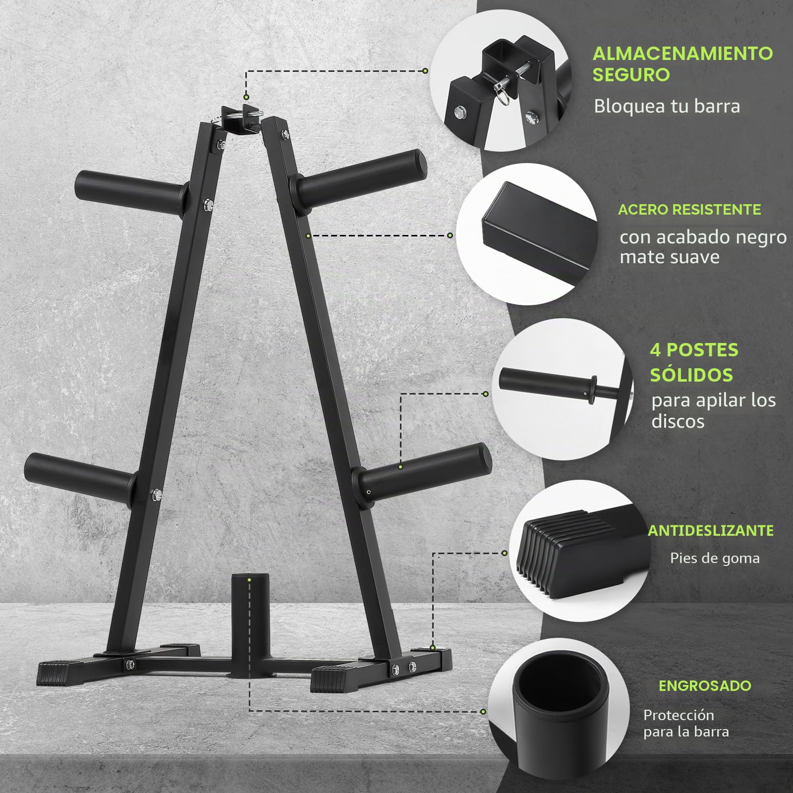 PhysKcal Soporte para discos de pesas de acero resistente | Para discos de ⌀25 mm y ⌀50 mm, pesas soporte para equipos de fitness y ejercicio en gimnasios domésticos
