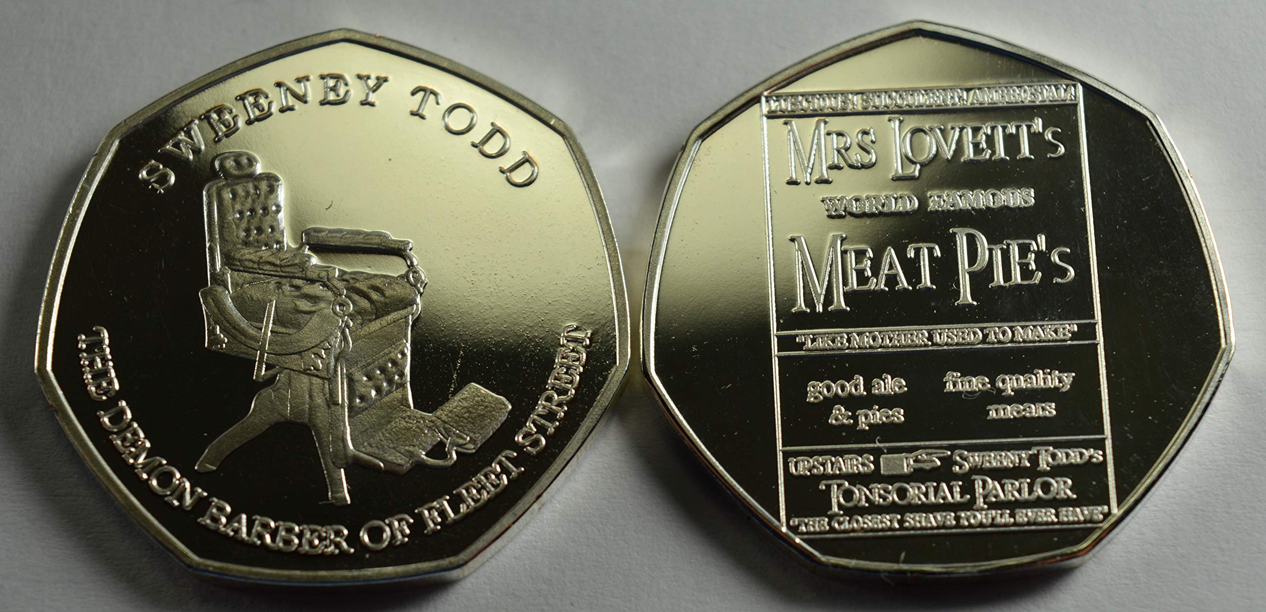 SWEENEY TODD the DEMON BARBER of FLEET STREET Silver Commemorative Coin Albums/50p Collectors. Mrs Lovett's Pie Shop